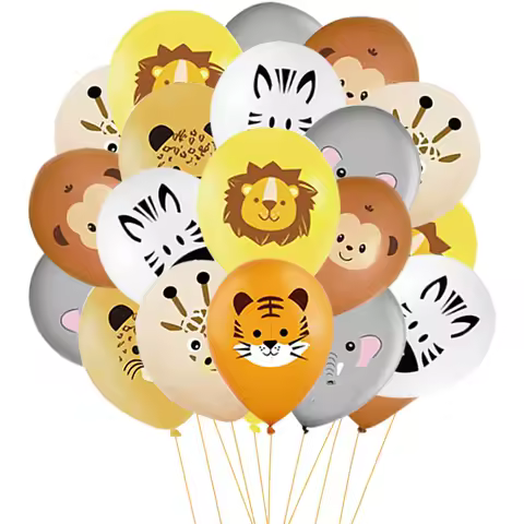 20pcs Wild Animal Latex Balloons Animal Pattern Balloons Set for Kids Jungle Safari Happy Birthday Party Decoration DIY Gifts