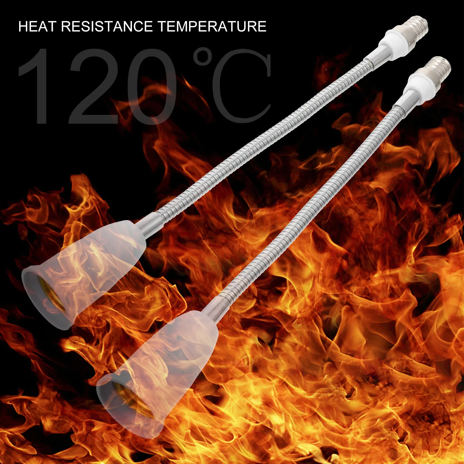 2Pcs E14 to E27 Lamp Holder Bendable Flexible Neck Extension Socket Extender Adaptor 29.5cm 360 Degree Adjustable Light Fixture