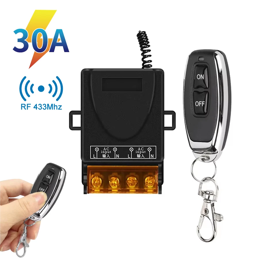 30A RF 433Mhz Wireless Remote Control Switch AC 75-220V DC 9-72V 12V 24V Receiver for Water Pump Motor Door Access LED Light