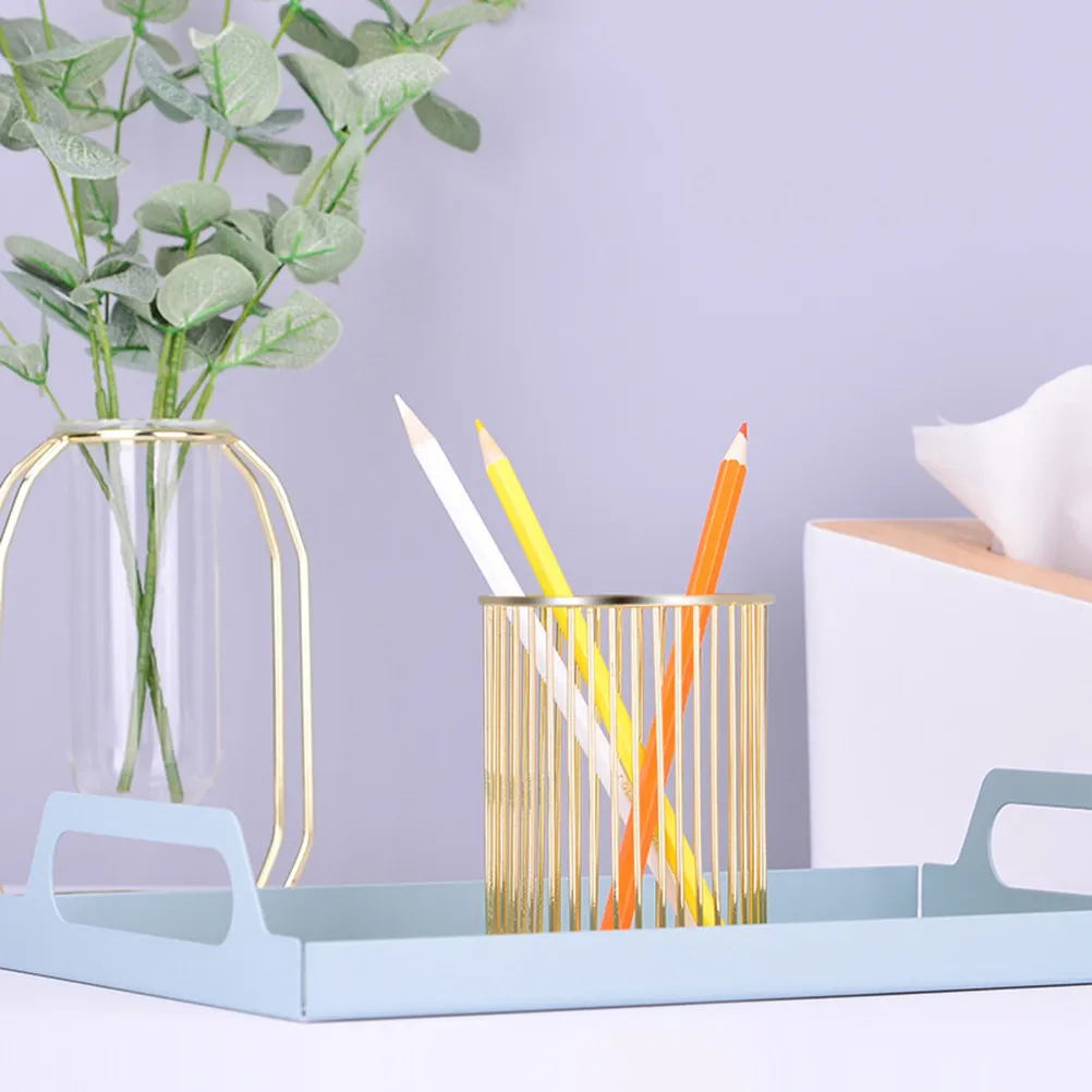 Premium Metal Hollow Out Pen Holder Gold Nordic Style Pencil Organizer Desktop Stationery Container for Office Living Room Salon