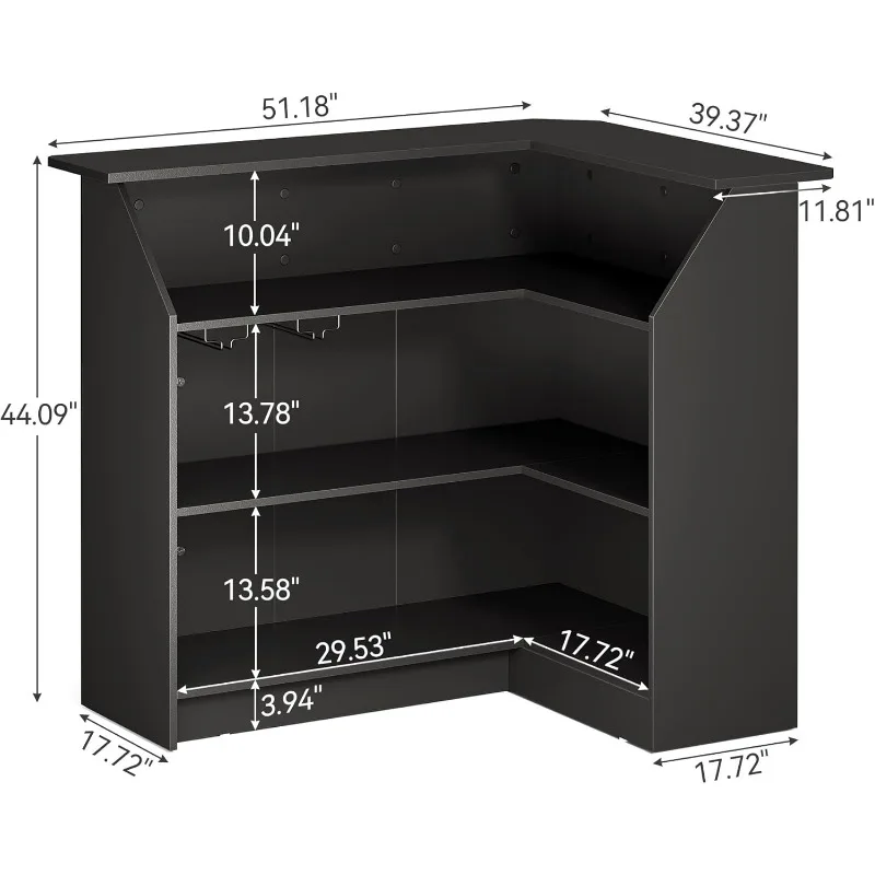 Armário de bar preto, mini armário de bar doméstico de 4 camadas com rack de taças