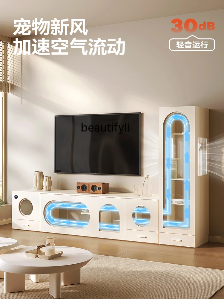 TV Cabinet Cat Villa Horizontal Home Indoor Cat Cage Does Not Cover an Area of Cat House Litter Box Integrated