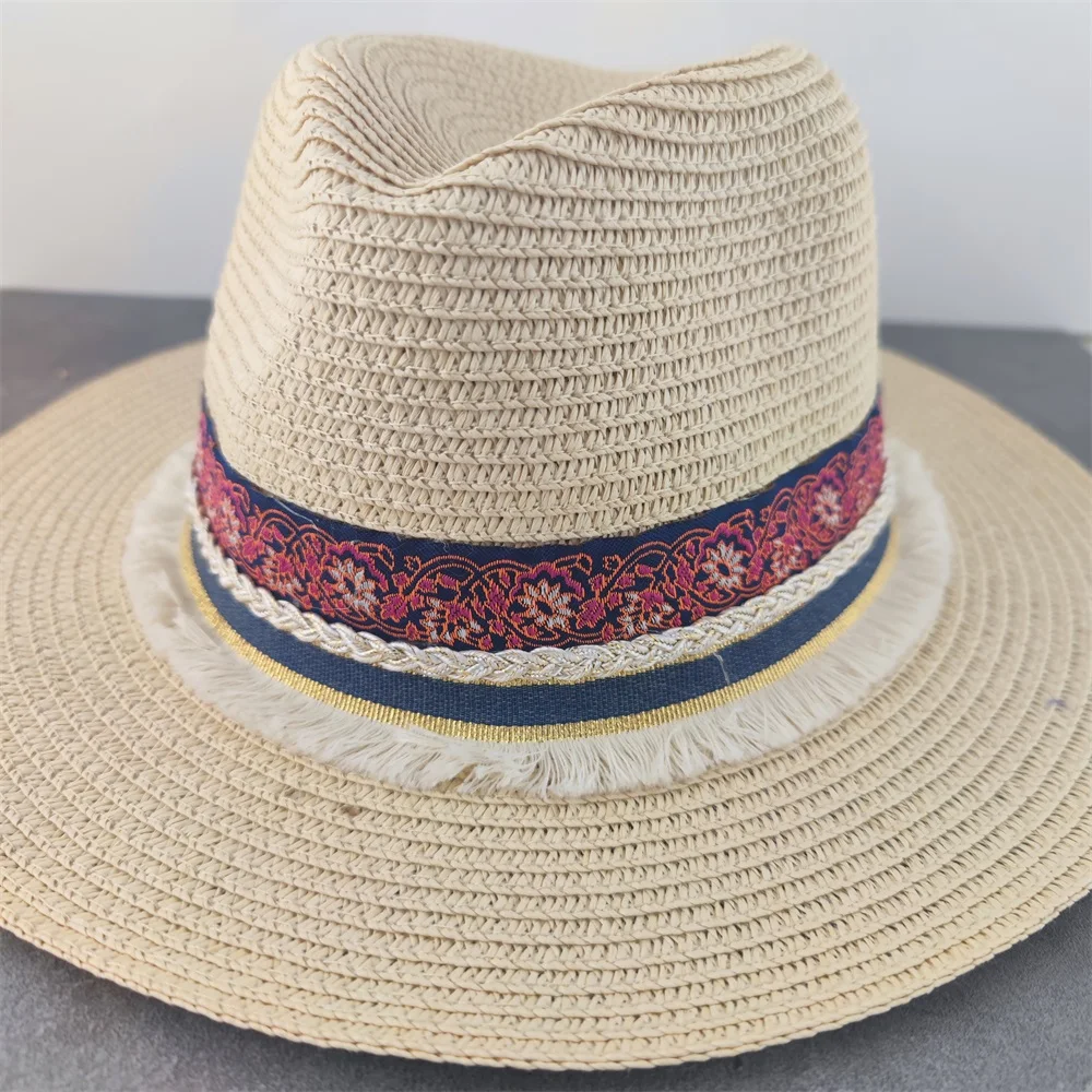 Cream Panama Hat Womens Sun Hat Straw Beach Fedora Summer Hat Wide Brim Sombreros