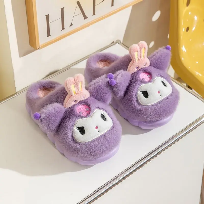 Pantoufles en coton Anime Sanrios, chaussures parent-enfant de dessin animé, pantoufles d'intérieur chaudes pour la maison, mignon Kuromi Cinnamoroll, automne et hiver