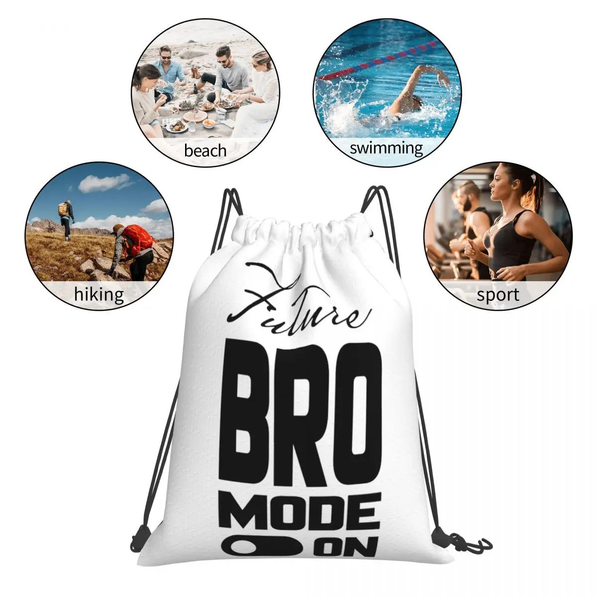 Future Bro Mode On Backpacks Casual Portable Drawstring Bags Shoes Bag Book Bags For Travel School