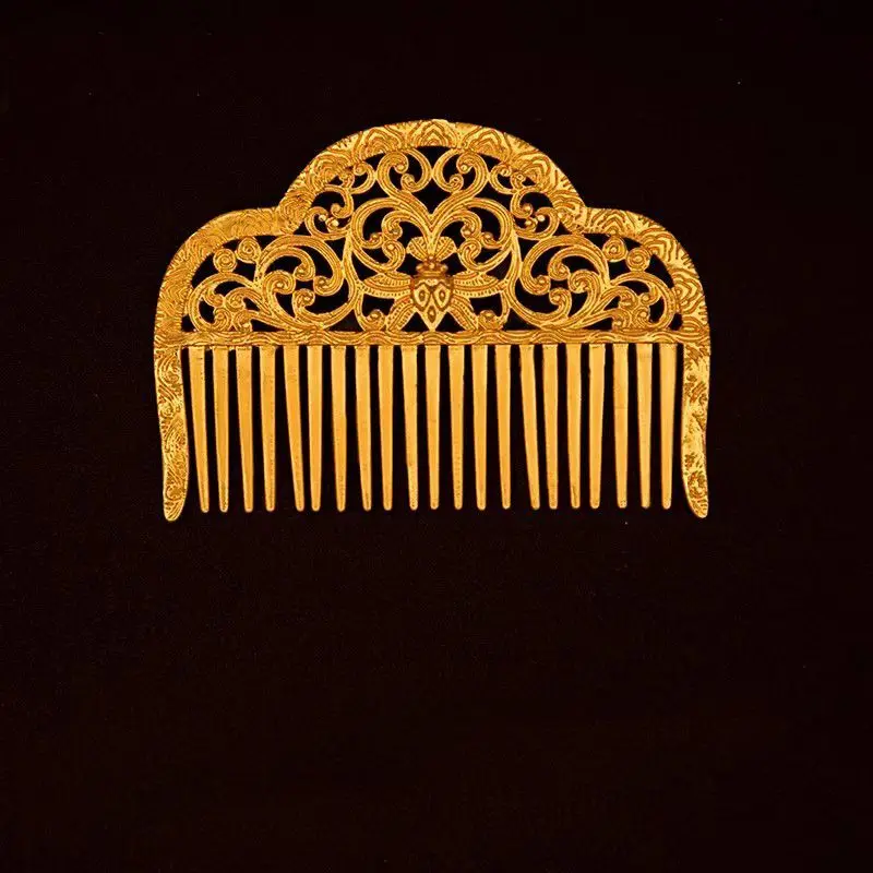 Antique-style Carved Curly Flower Moth Pattern Double-sided Hanfu Female Fairy All-match Headwear Comb Hair Hairpin