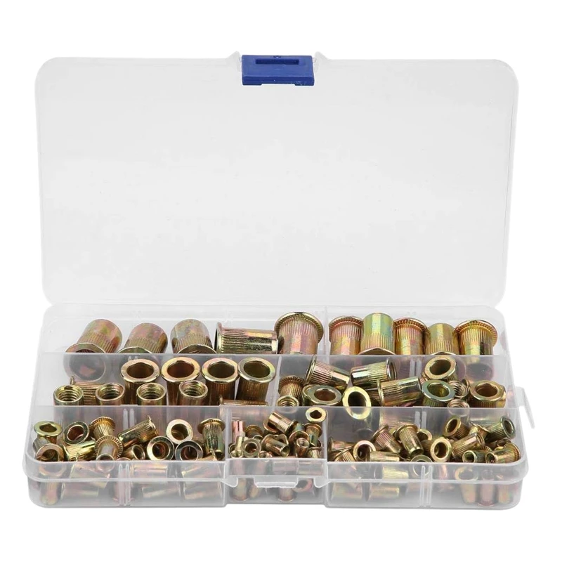 โปรโมชั่น! 150 ชิ้น M3-M12 Rivet Nuts แบนหัวเกลียว Nut Rivet หมวกเกลียว Nut ชุดกล่องพลาสติก