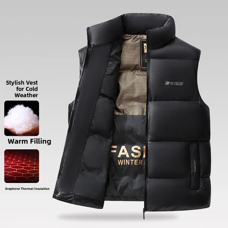 

Faionable Cotton Vest Stand Collar Warmth 2025 New Sle Versatile Comfortable Stand Fit Zipper Closure Busin Casual