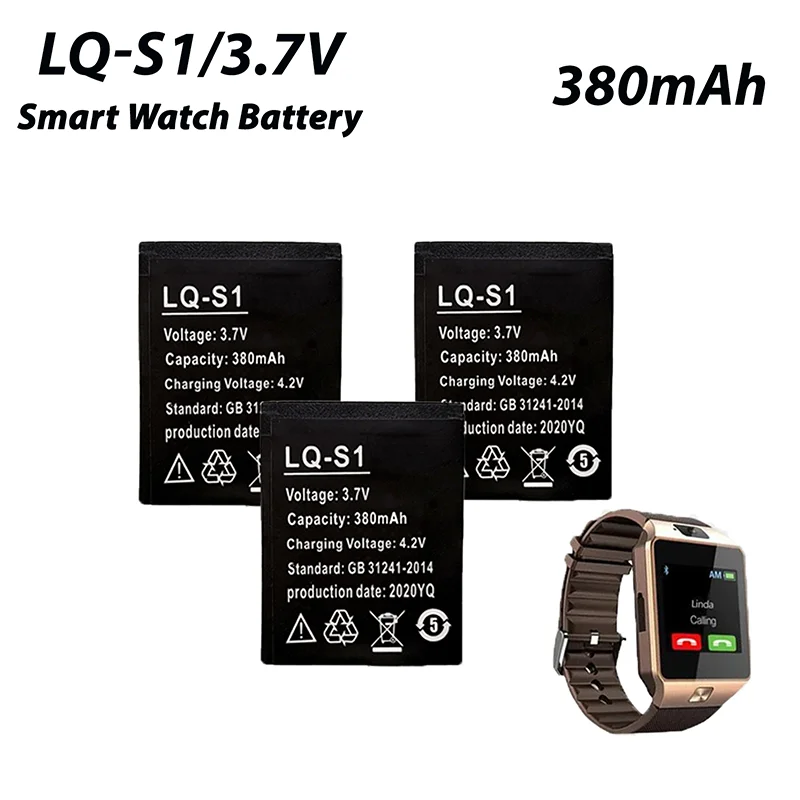 Batería LQ-S1 de 380 mAh y 3.7 V para Reloj Inteligente DZ09, DJ-09, AB-S1, YX-W9B, HKX-S1, SCX-M9, KSW-S6, W8, A1, V8, X6, Baterías de Repuesto