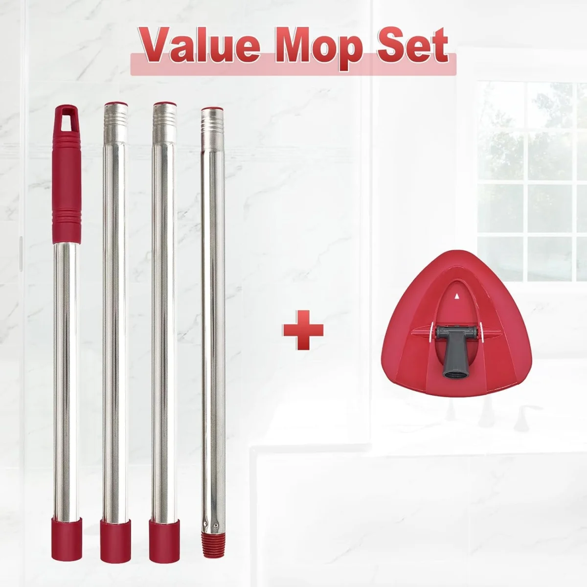 Replacement Spin Mop Base & Handle for Vileda and O-cedar, 4-Section Adjustable Pole for Floor Clean, Mop Stick Accessories Part