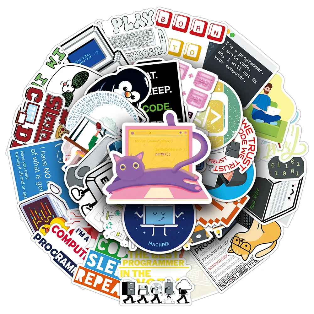 

10/30/50pcs Funny Programmer Graffiti Stickers Java Programming Cartoon Decals DIY Skateboard Phone Notebook Decoration Sticker