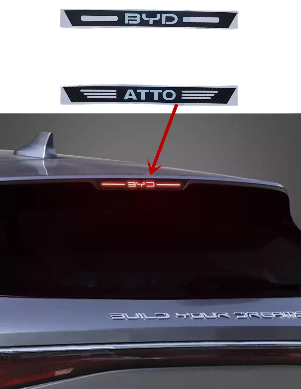 

1 шт. наклейка с логотипом из углеродного волокна, светящаяся наклейка на стоп-сигнал, декоративная накладка на тормозную систему, автомобильные наклейки для Byd Atto 3 2022-2024