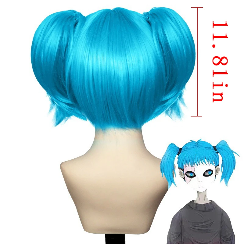 Peruka Sally Face, przebranie Sally, nakrycie głowy, strój na imprezę, ozdoba na głowę, niebieska, zabawna, z podwójnym kucykiem, nakładka na perukę, damska, anime, modna peruka