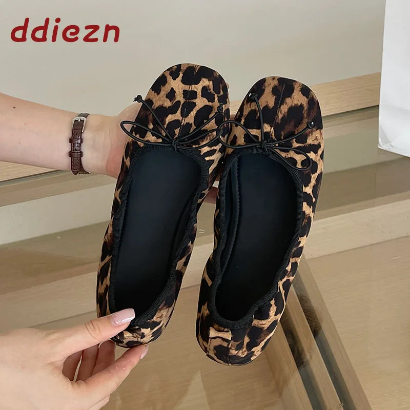 New Leopard Pattern Fashion Shallow Women Ballet Flats Dance Shoes Soft Female Slip On Footwear Dress Ladies Flat With Shoes