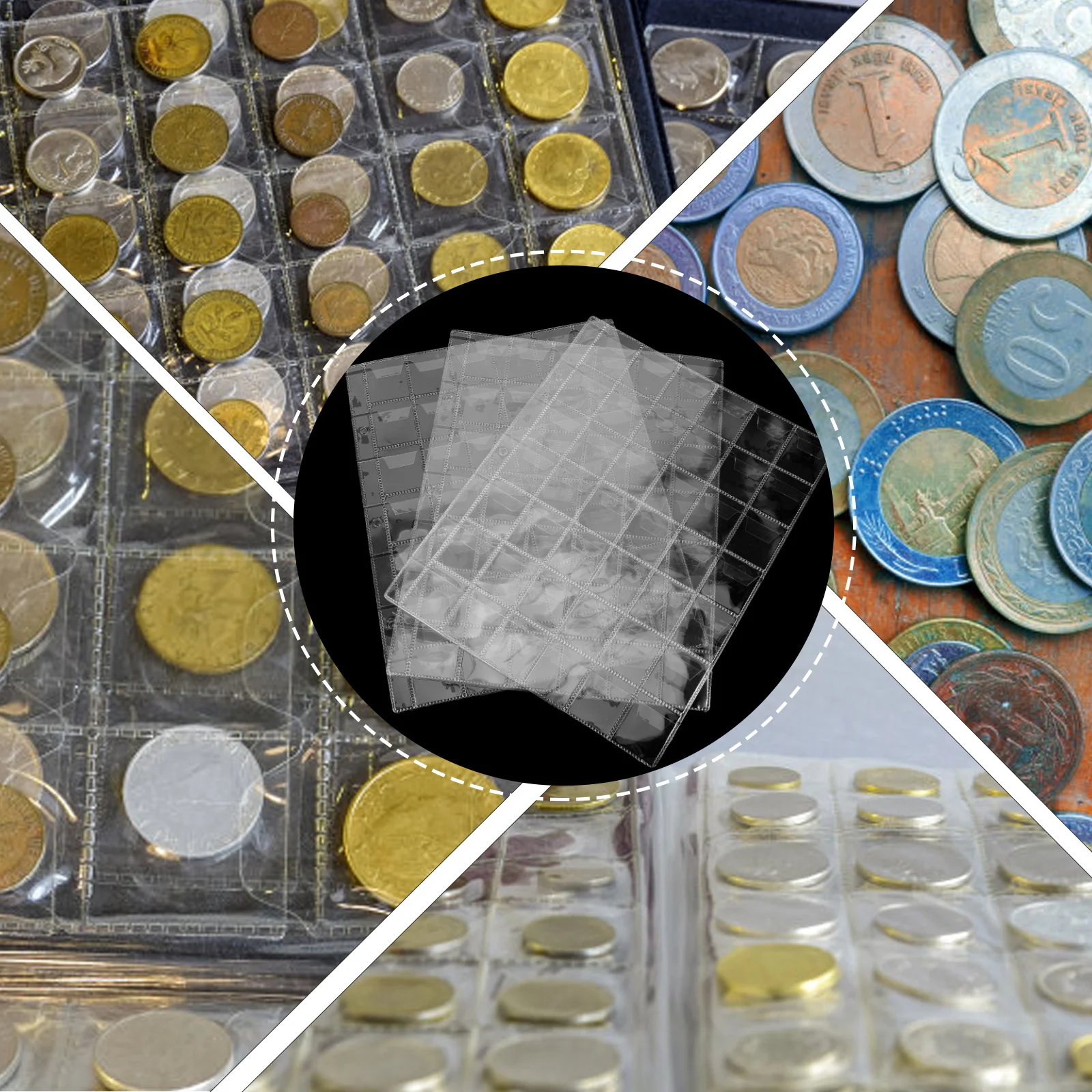 5Pcs Coin Collection Holder Album 42 Pockets Transparent Pages for Coins Banknotes Cards Collectibles Storage