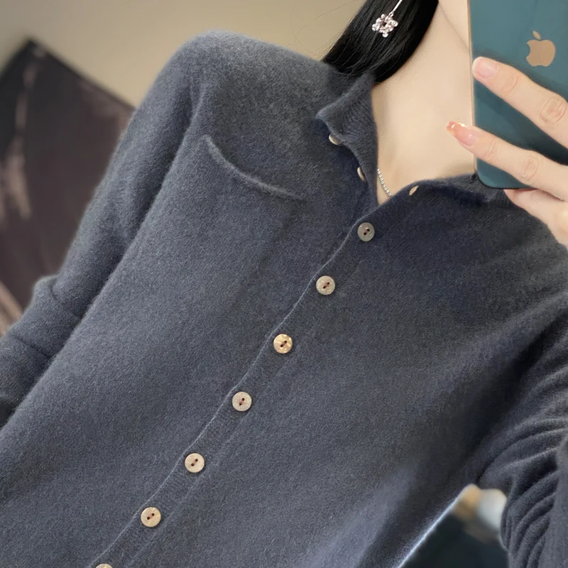 Women\'s 100% Merino Wool Jacket 2024 Spring/Autumn Round Neck Multi Button Knit Sweater Fashion Luxury Wool Knitted Top Cardigan