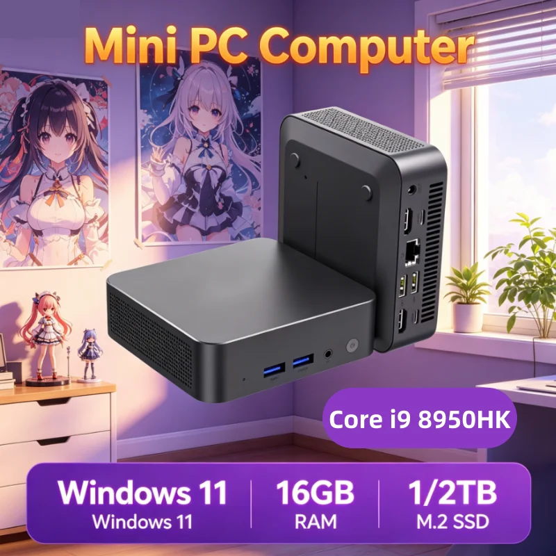

High Performance Core I9 8950HK Portable Mini PC Windows 11 Pro 16GB 2TB M.2 SSD WiFi6 BT5.2 Desktop Computer With Laptop Bag
