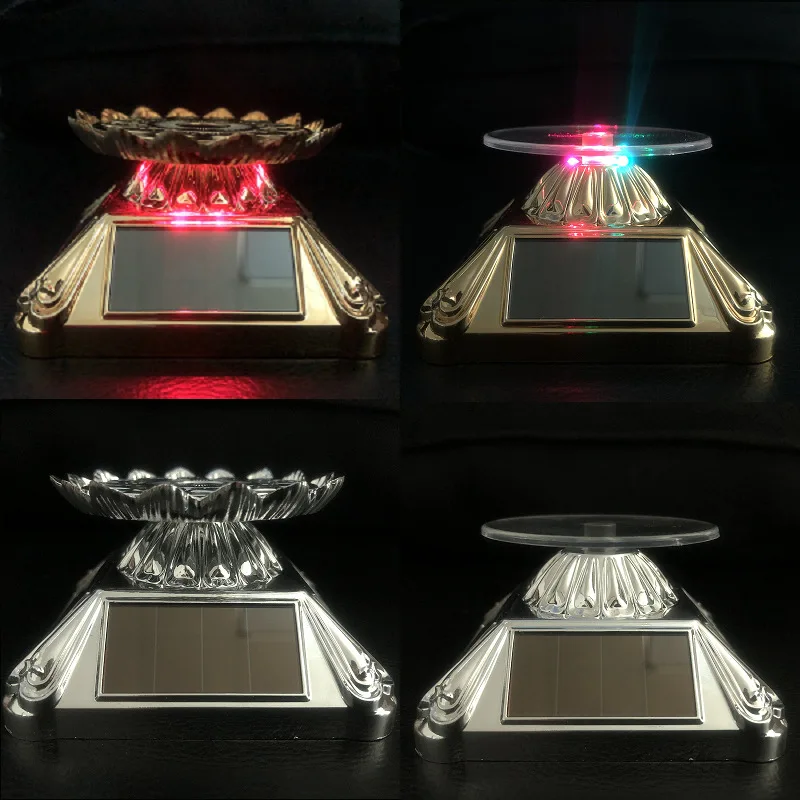 Solar-Powered Lotus Rotating Display Stand with LED Lighting Elegant Acrylic Jewelry Tray for Necklaces Rings and Accessories