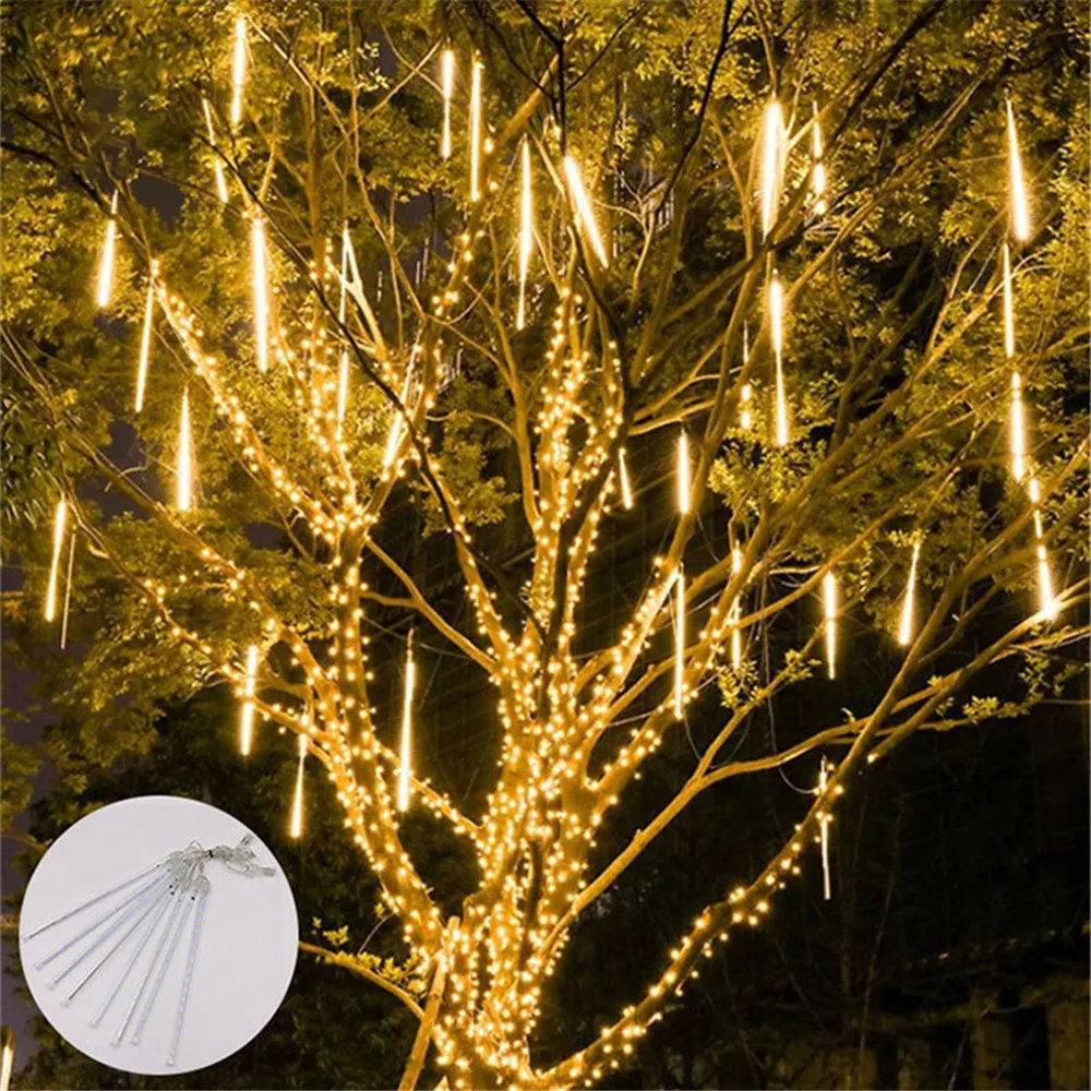 30/50cm LED Holiday Light String Wedding Garden Decor Meteor Shower Fairy Garland Light Christmas Decoration 8 Tubes EU/US Plug