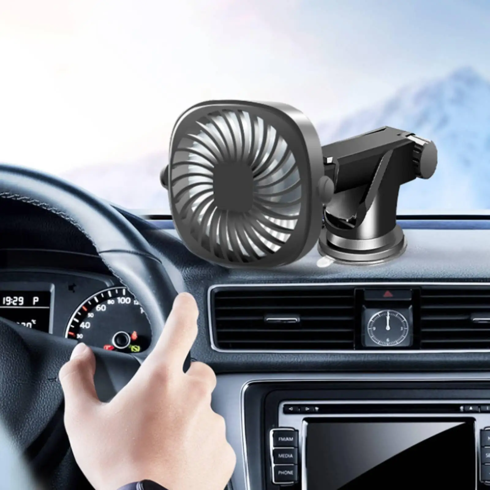 Portable USB Car Fan with Strong Suction Cup Base 3 Speeds Adjustable for Dashboard Windshield Desk Use