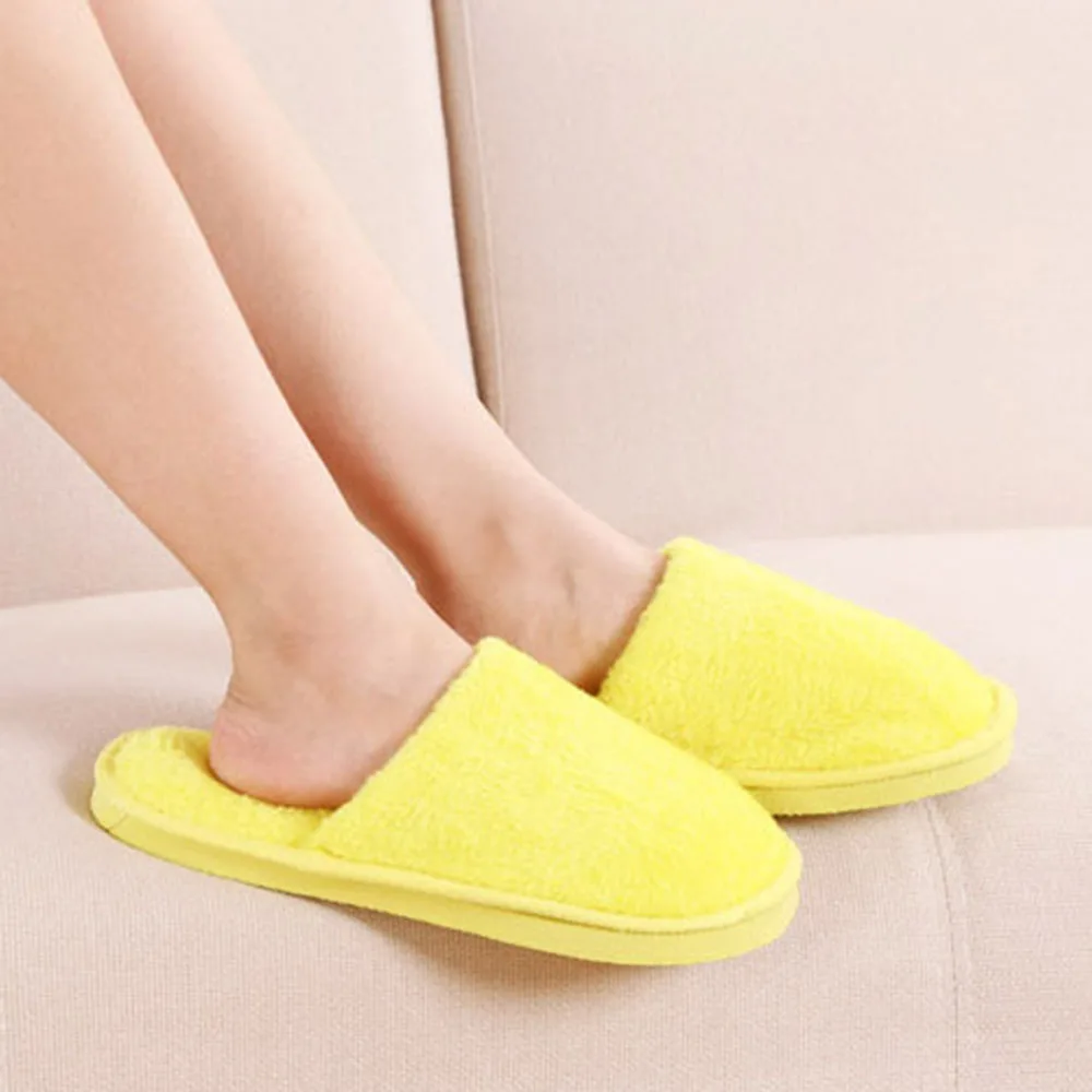 Unisex Simple Plush Warm Cotton Slippers Thick Breathable Warming Shoes For Living Room Home