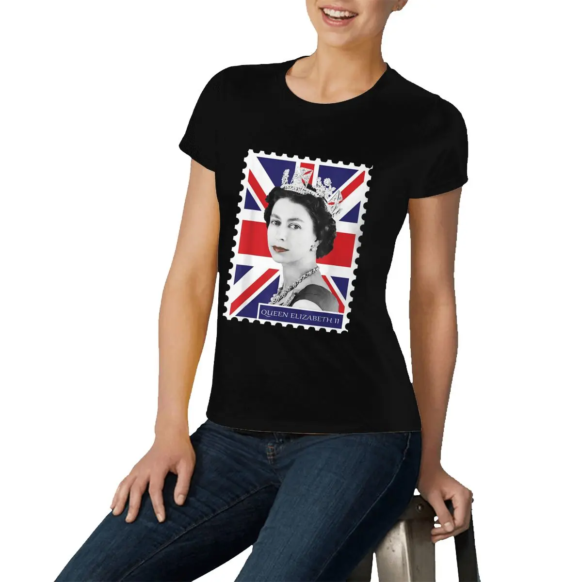 Queen Elizabeth II Union Jack LADY Girl 2022 Summer Women's T-shirt Round Neck Short Sleeve T shirt