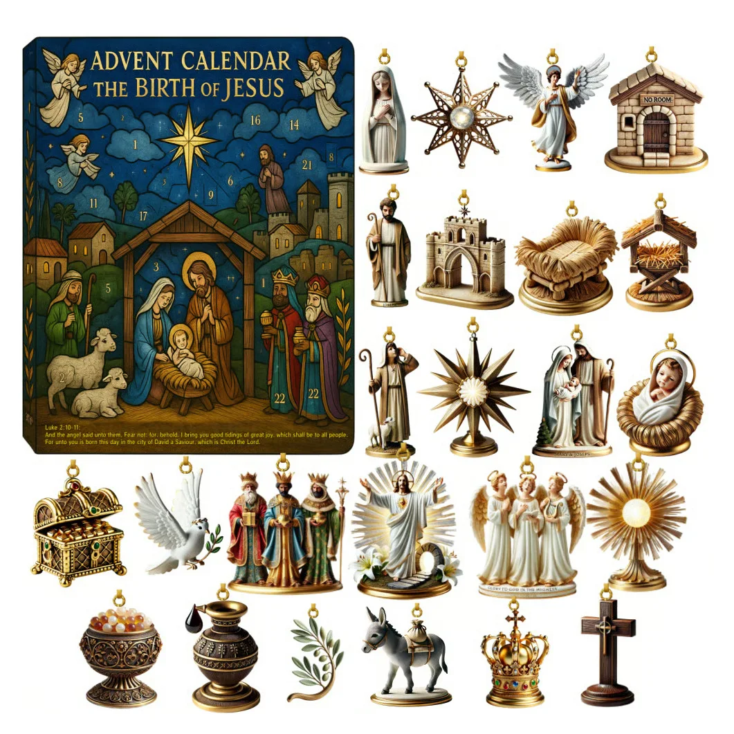 

Адвент-календарь на 24 дня рождения, 2025, фигурки Иисуса, рождественский кулон, адвент-календарь, 24 шт., брелок с фигуркой