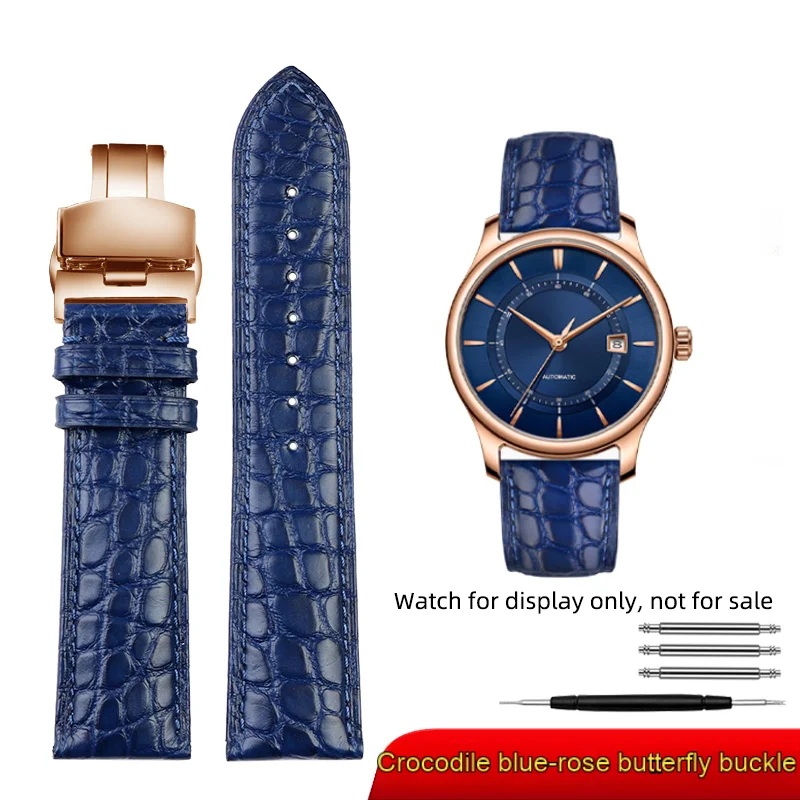 Crocodile Skin Watch Strap 16mm 18mm 19mm 20mm 21mm 22mm Bracelet For IWC Omega Rossini Longines TAG Heuer Blue Leather strap