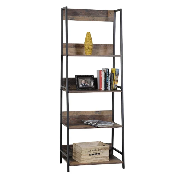 

Home and Office Bookshelf 5 Tier Vintage Bookcase Shelf Storage Organizer ladder bookcase