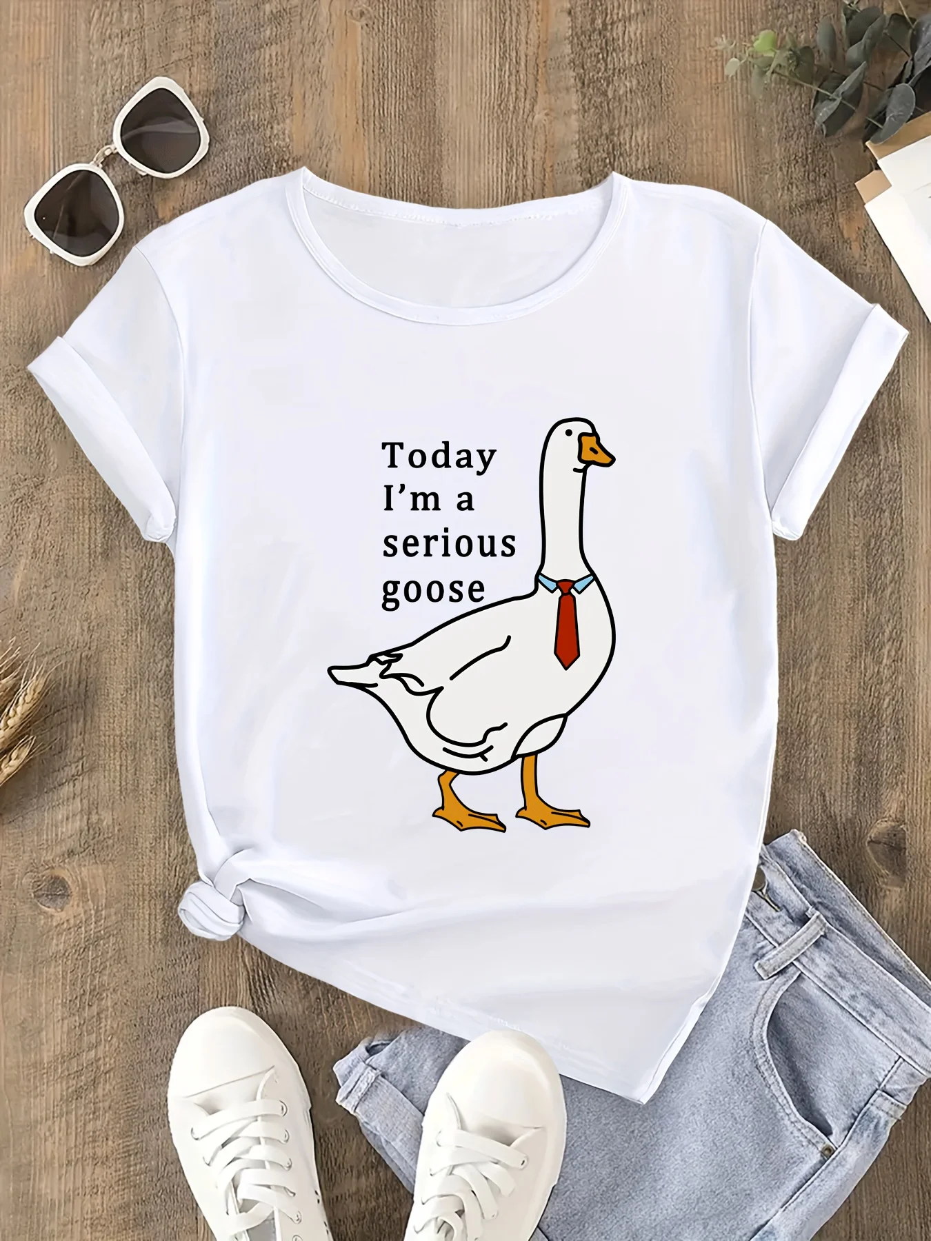 

Red Tie Big White Goose Summer Round Neck Short Sleeve TShirt Harajuku Sleeve Casual Clothing Street Tops Tees Aesthetic Clothes