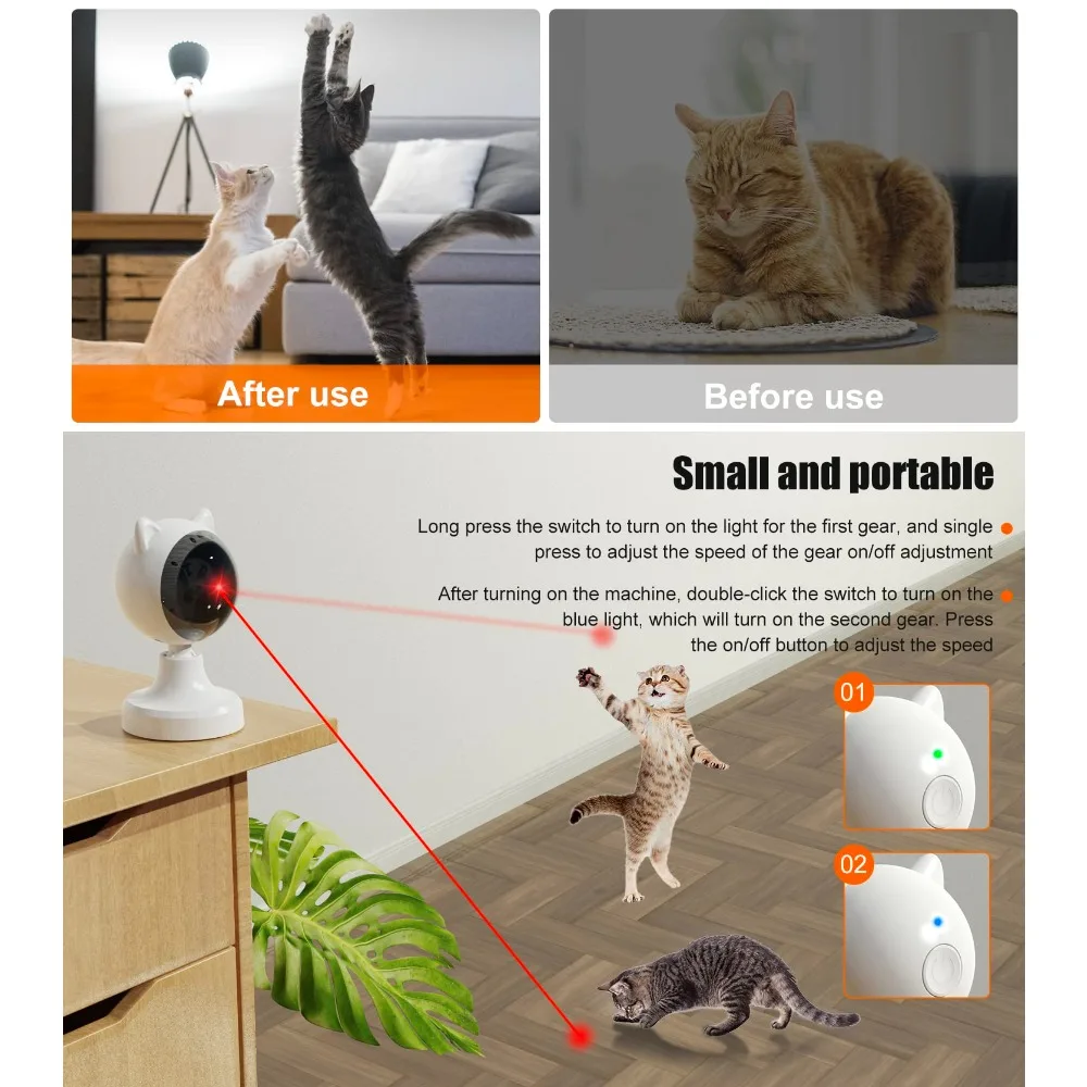 Cat Laser Toys Automatic Interactive - Motion Activated Laser Pointer for Cat/Kitty/Dog, Multiple Mode of Speed and Range