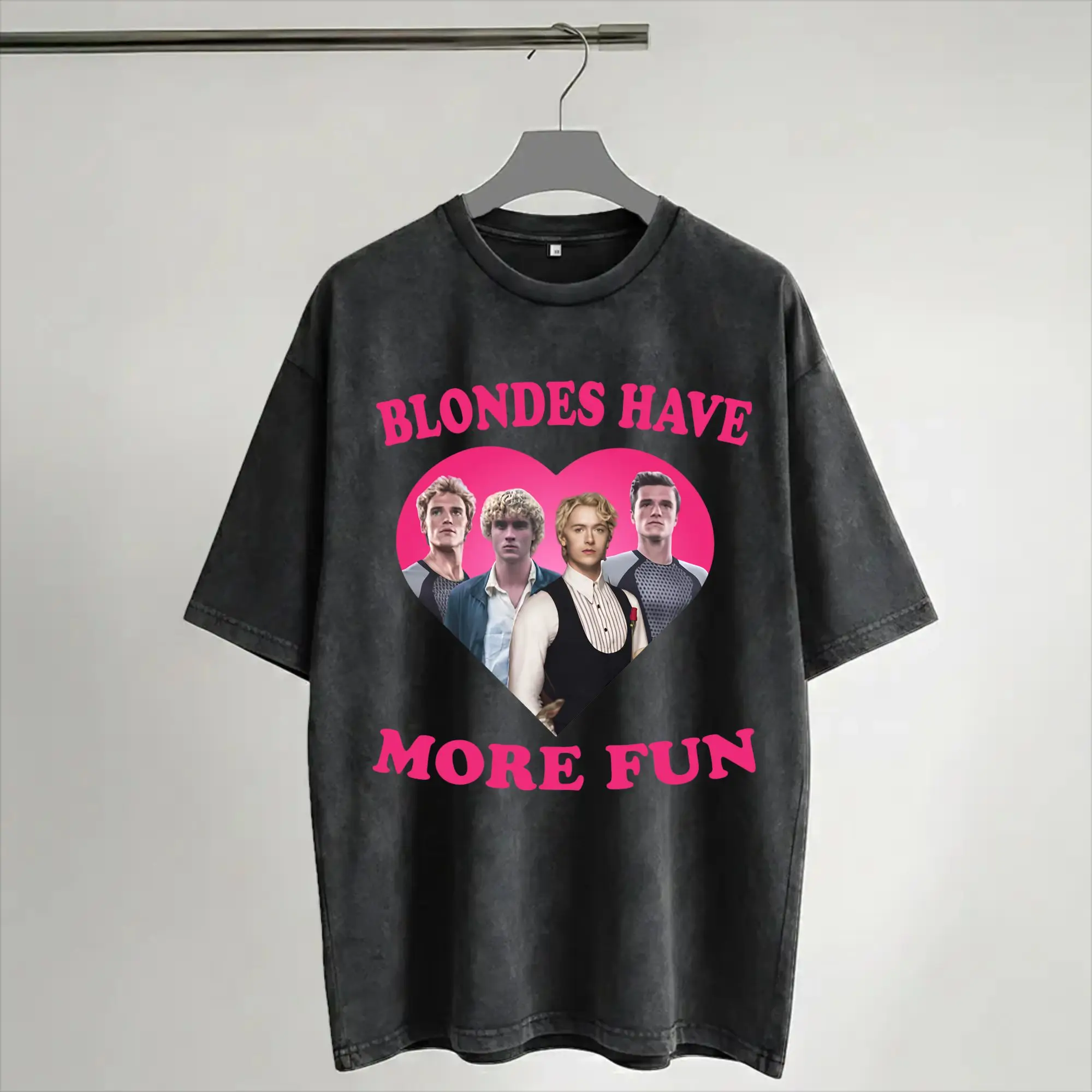 Harajuku Washed Shirts Blondes have more fun Peeta Mellark hunger games Merch Vintage T Shirt High Street  Streetwear