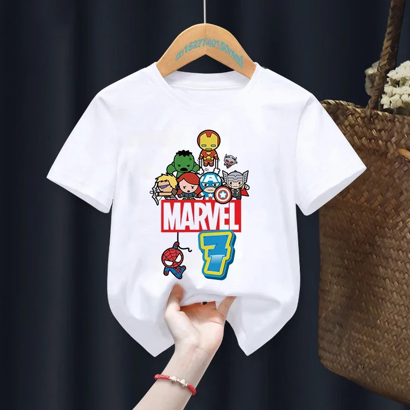 Marvel Kid T-Shirts Birthday Number 1 2 3 4 5 6 7 8 9 10 T Shirt Children Cartoons Kawaii Casual Top Super Hero Boy Girl Clothes