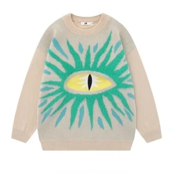 Men's Eye Pattern Knitwear Funny Jacquard Loose Versatile Sweater High Street Couple Fashion Harajuku Pullover Sueter Listrado