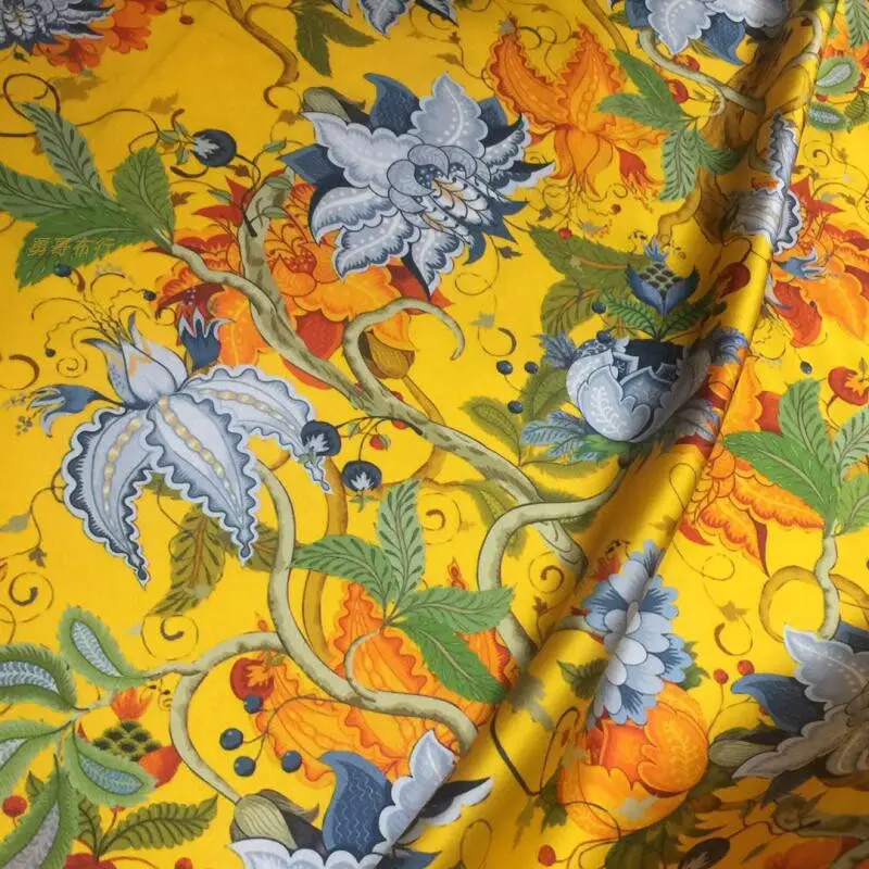 19 Momme Silk Silk Satin Fabric Micro Elastic Digital Printing Flower Cool Summer Blouse Dress Cheongsam Cloth