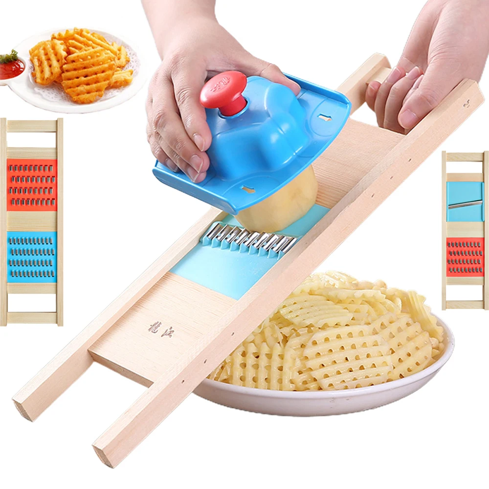 Wooden Potato Grid Slicer Vegetable Cutter Wave Chopping Knife Cut Chopping Knife Artifact Grid Wipe Grid Knife Kitchen Gadgets