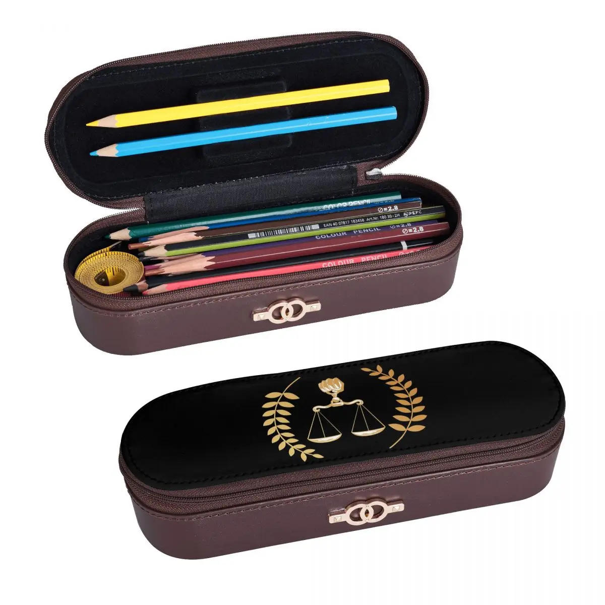 Gold Scales Of Justice Law Logo Lawyer Legal Party  Leather Pencil Case Pen Holder Storage Stationery Supplies Pen Box