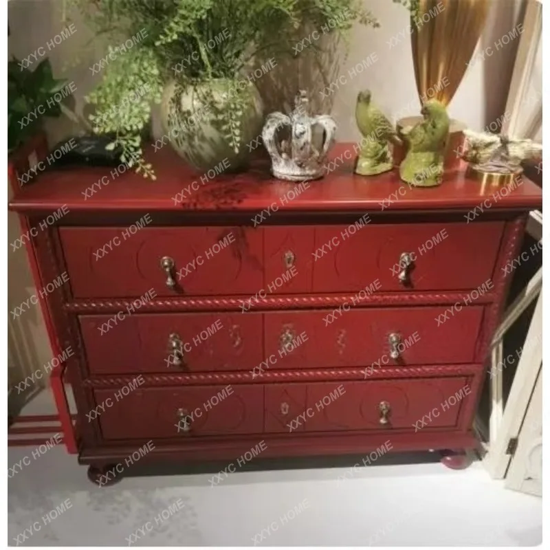 XXVintage  Solid Wood Drawer Chest, Simple Storage Cabinet for Small Hallway Bedroom, Customizable Assembly Furniture