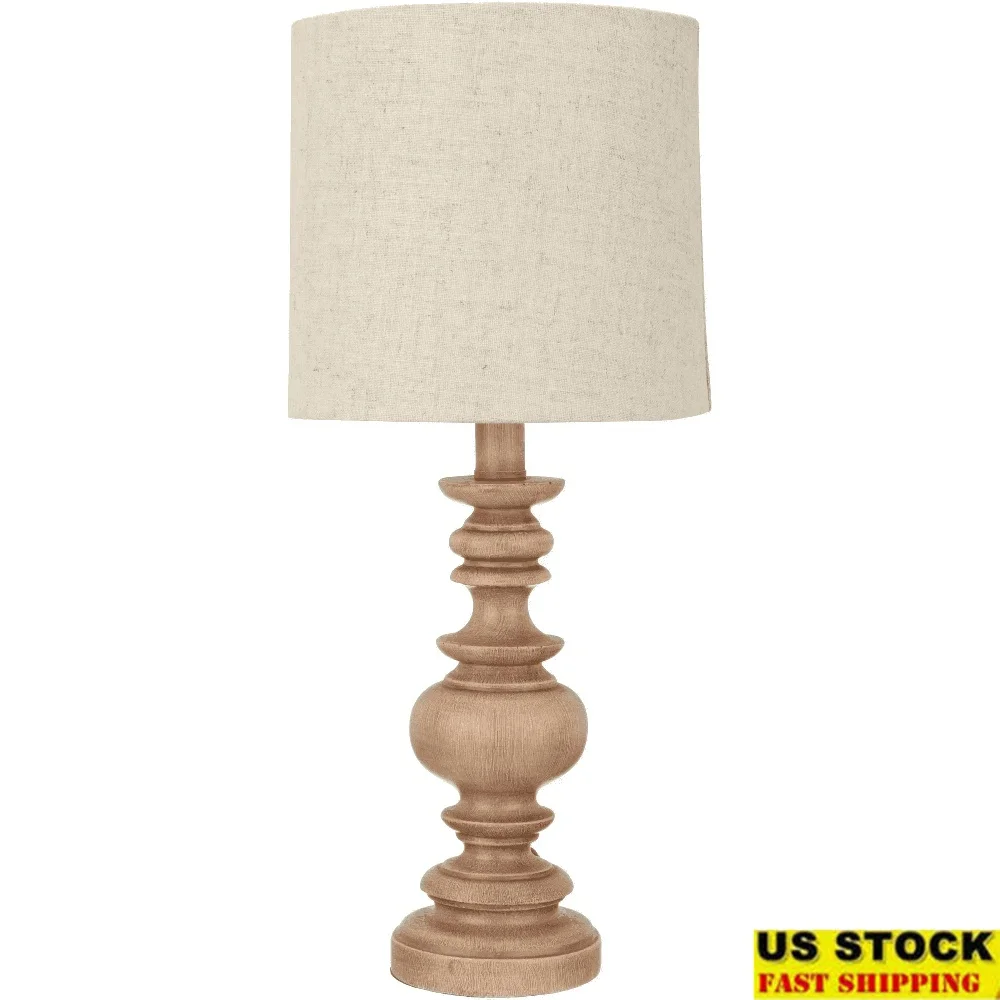 

Traditional Washed Wood Table Lamp with Linen Shade 18.5 Inch Rotary Switch Living Room Bedroom Office Dorm Room