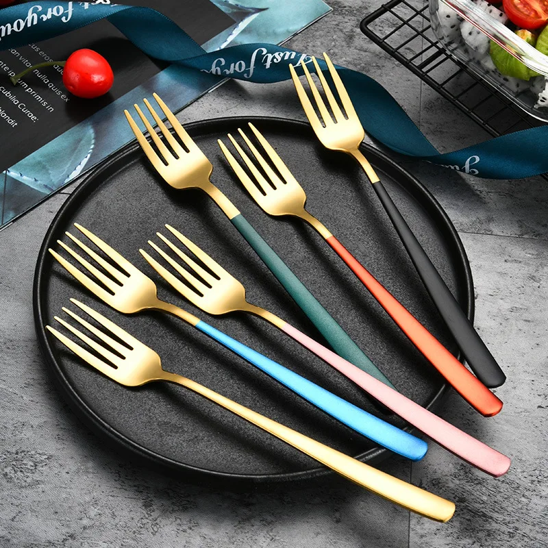 304 Stainless Steel Fork Korean Household Long Handle Salad Fork Steak Fork Fruit Fork Creative Western Fork Tableware