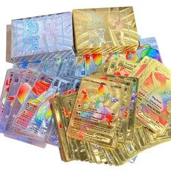 55pcs/Box Pokemon Rainbow Gold Silver Black English Cards Anime Pikachu Charizard Eevee Battle Game Collection Kids Toys Gifts