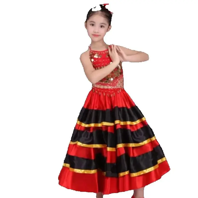 1 pz/lotto bambini gonna da ballo flamenco ragazza moda spagnolo volo toro gonna 360 gradi