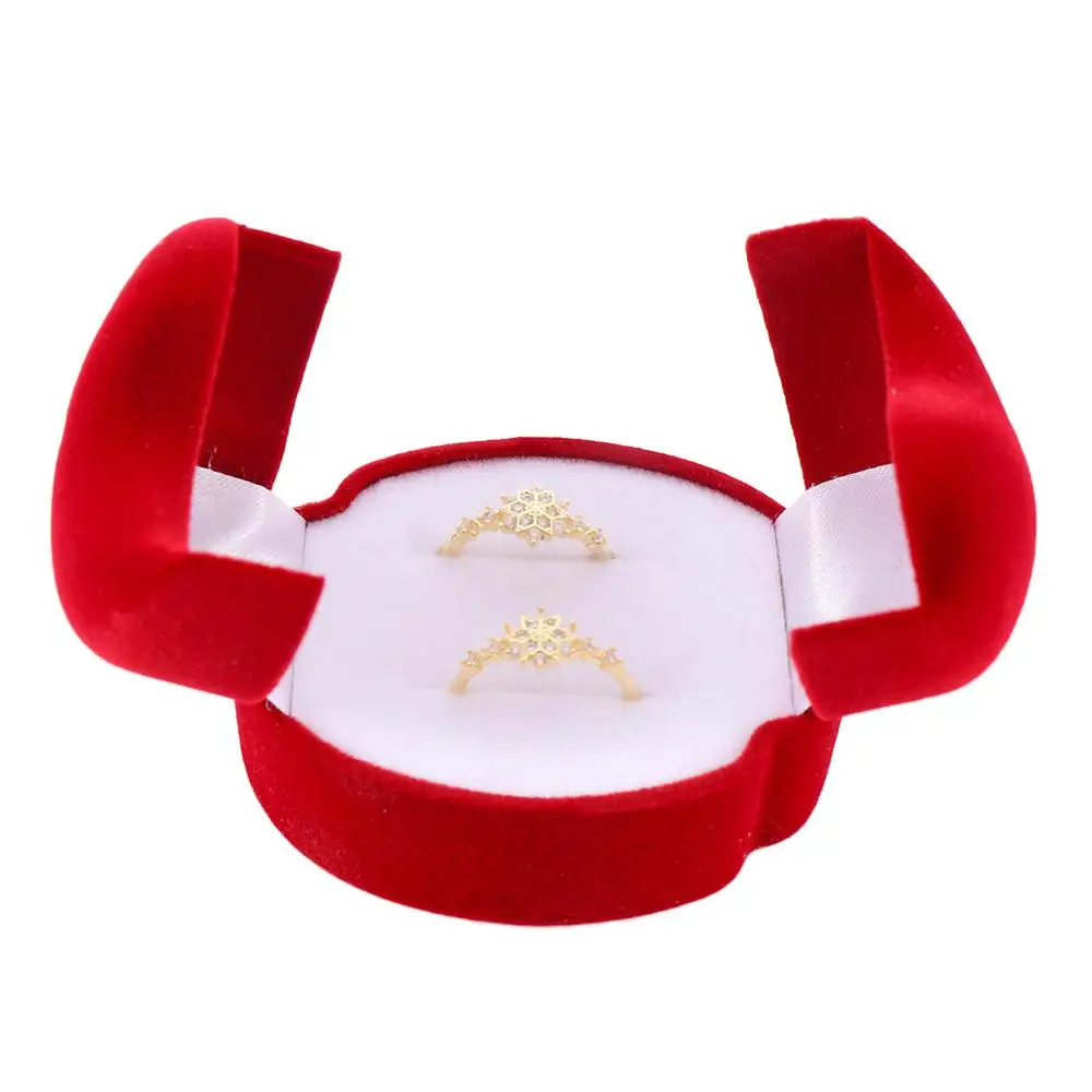 Exquisite Double-faced Velvet Red Wedding Ring Box Jewelry Display Case Gift Box