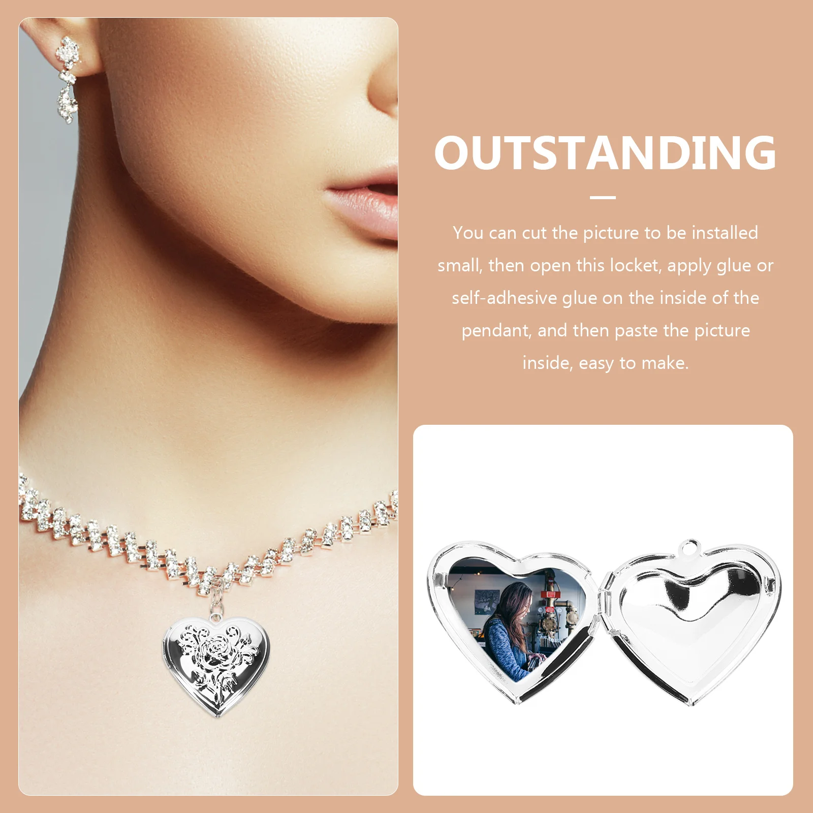 2Pcs Photo Locket Metal Heart Pendant Picture Holder Pendant Necklace for DIY Jewelry Wedding Bracelet Keepsake Gifts
