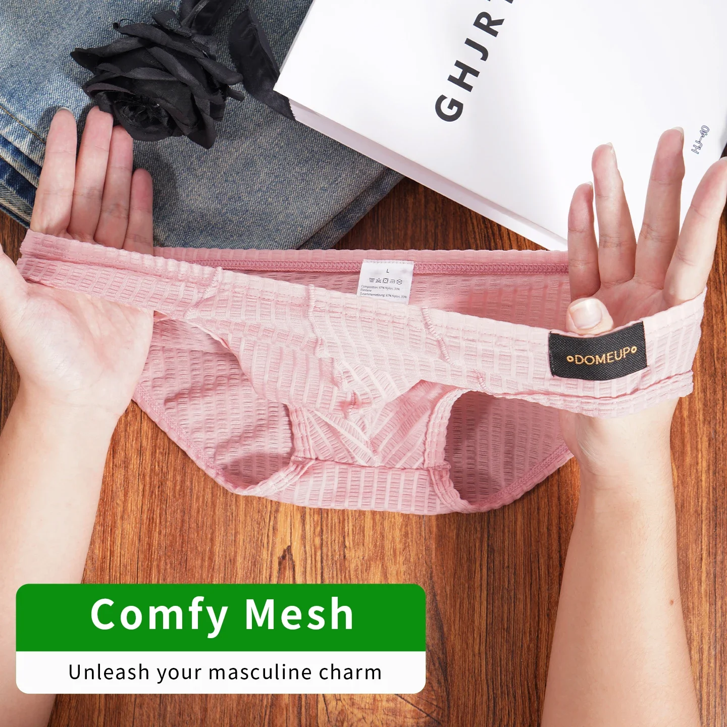 New Arrival Men Triangle Underwear Nylon Spandex Ribbed Briefs Low‑rise Soft Breathable Elastic Male Panties Daily Home Wear