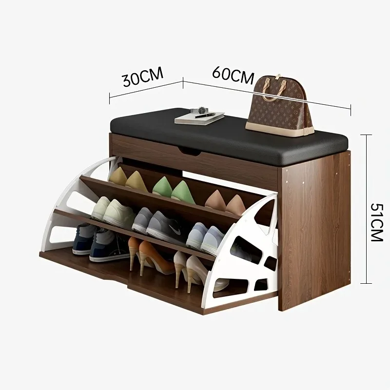 

Shoe Cabinet with Bench 3-Tier Storage, Foldable Shoe Rack Organizer with Seat for Entryway, Hallway Closet Organizer for Small