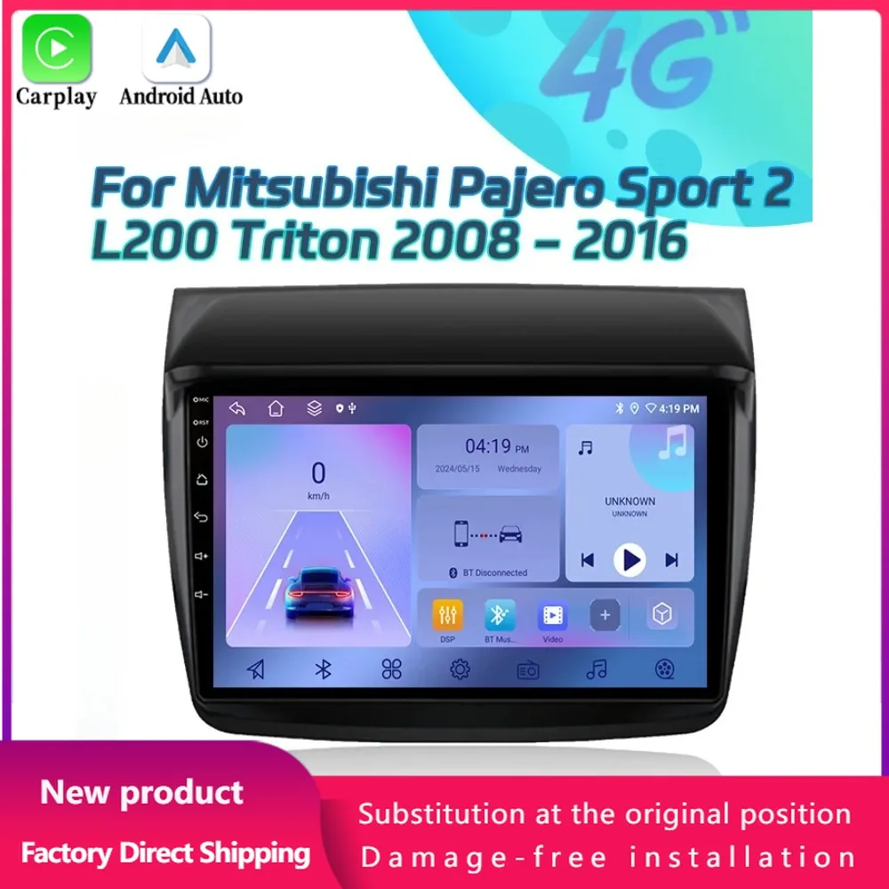 Android 14 For Mitsubishi Pajero Sport 2 L200 Triton 2008-2016 Car Radio Multimedia Video Player BT Carplay 4G GPS Touch Screen