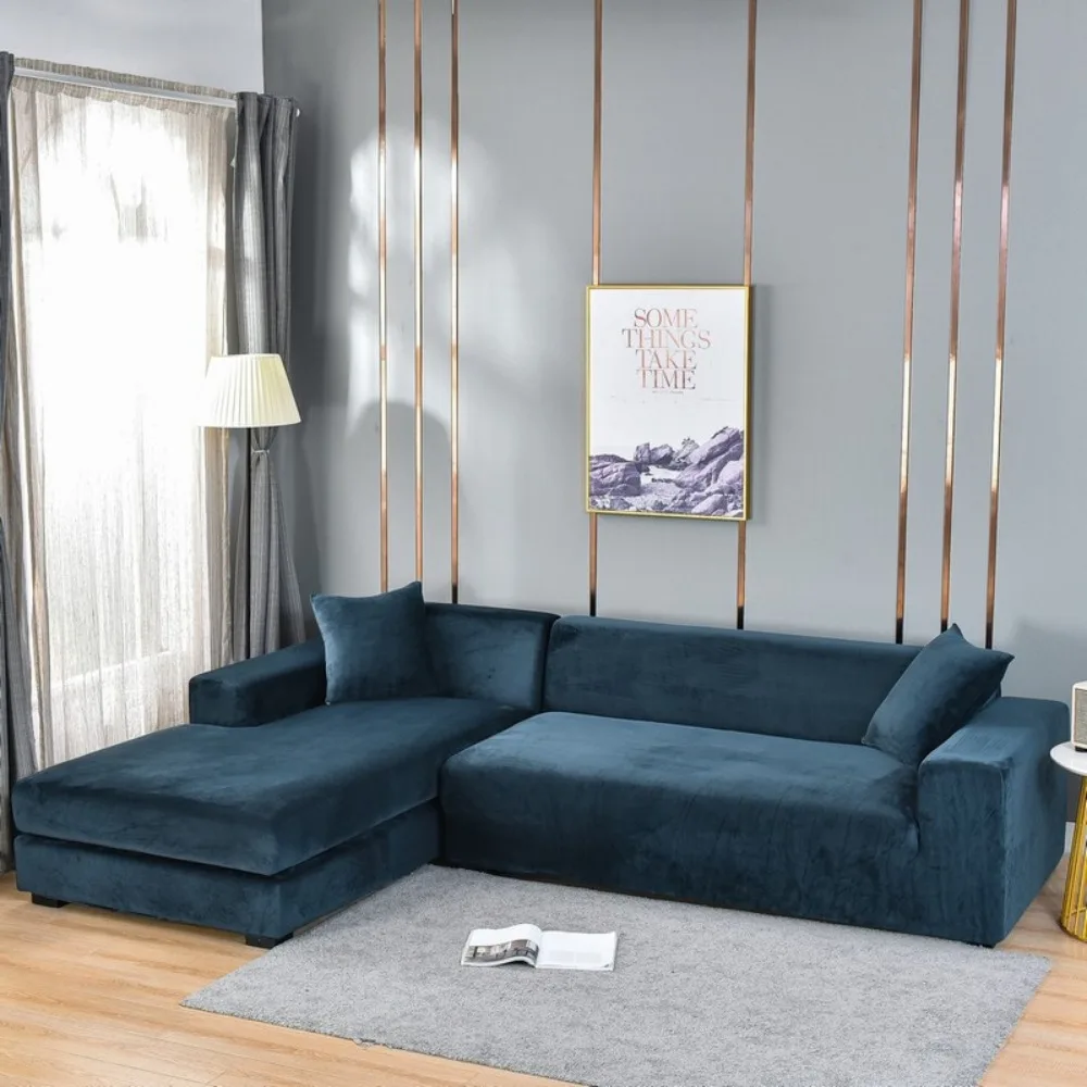 غطاء أريكة قطيفة لغرفة المعيشة غطاء مرن سميك من القطيفة للأريكة على شكل حرف L أغطية أريكة الزاوية 1/2/3/4 مقاعد #2
