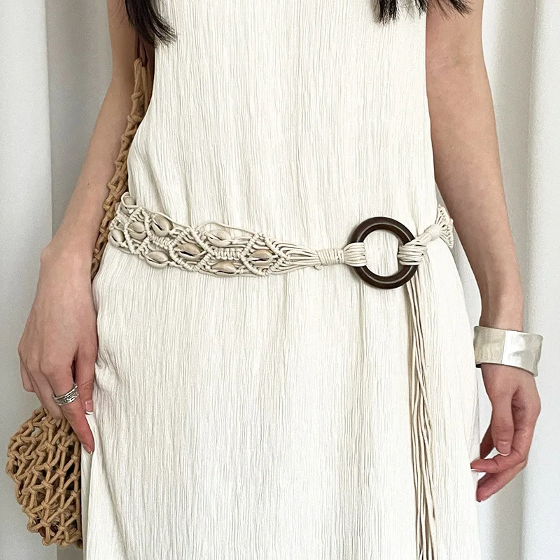 

Ethnic Style Hand-woven Shell Belt Women's Bohemian Wide Version with Skirt Dress Waist Seal Waist Belt Belt for Women