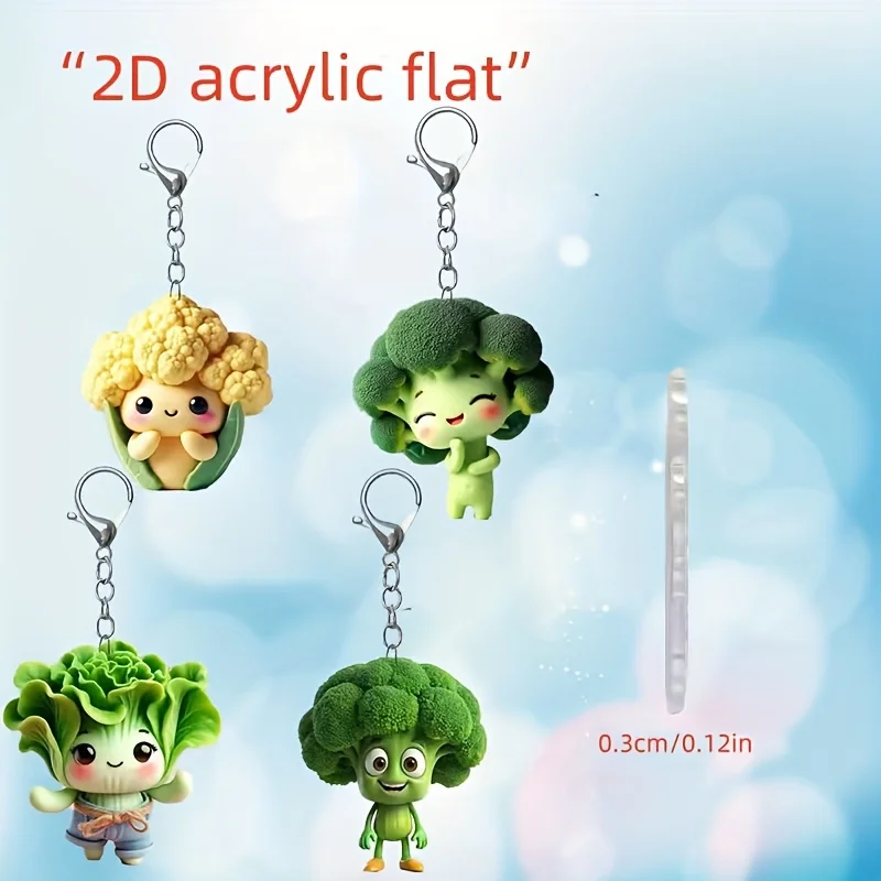 2D Charming Vegetable Keychain Flat Acrylic Pendant Perfect for Decorating Bags And Car Keys Ideal Holiday Party Gift For Friend